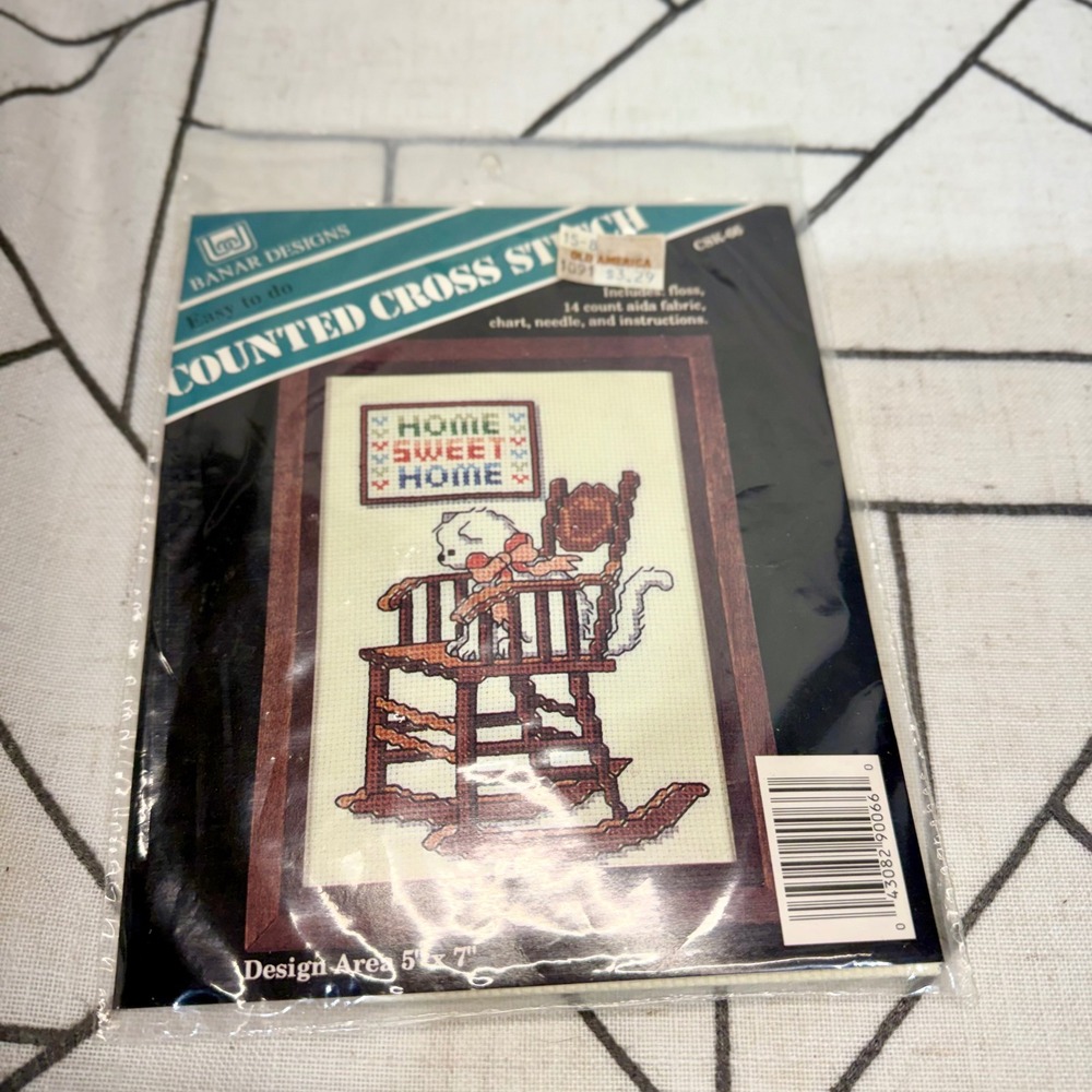 Banar Designs Cross Stitch Kit 5x7 Multicolor Home Sweet Home Cat Rocking Chair